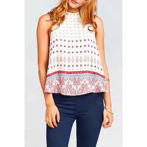 Show Me Your Mumu Walter V-Back Tank XS Mock Printed Cutout Top Ivory EUC B9